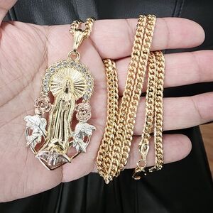 Elegant Gold and Silver Religious Pendant Necklace